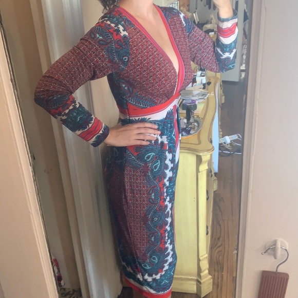 VINTAGE LOW CUT V NECK SEXY MIDI DRESS RUBBER DUCKY PRODUCTIONS INC XS S 2 4 - Picture 9 of 9